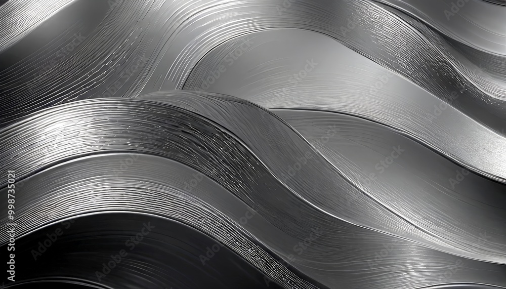 Poster a close-up view metallic surface with a repeating pattern of curved lines and ridges, creating a textured and abstract appearance