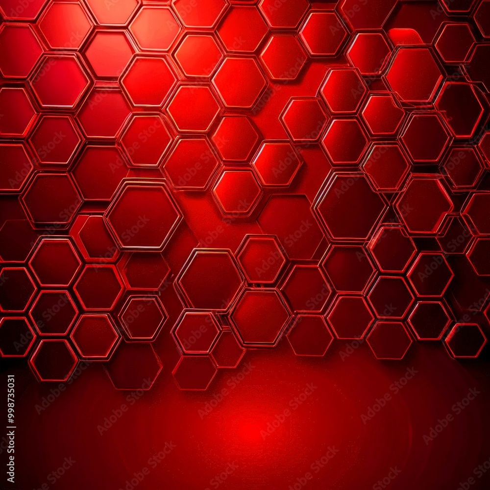 Poster a repeating pattern of red hexagonal shapes, creating a visually striking and geometric design