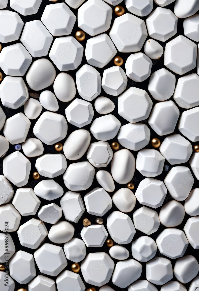 Poster a close-up view pattern of white and gold hexagonal tiles arranged in a grid-like fashion