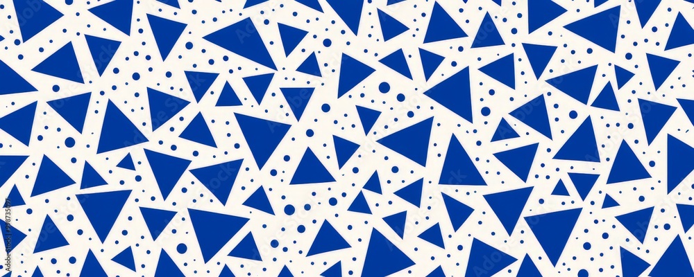 Fototapete a repeating pattern of blue triangles and white dots, creating a visually striking and geometric design