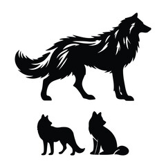 create black silhouette gray wolf set vector with white background