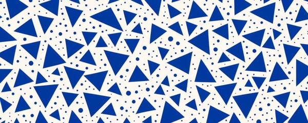 a repeating pattern of blue triangles and white dots, creating a visually striking and geometric design