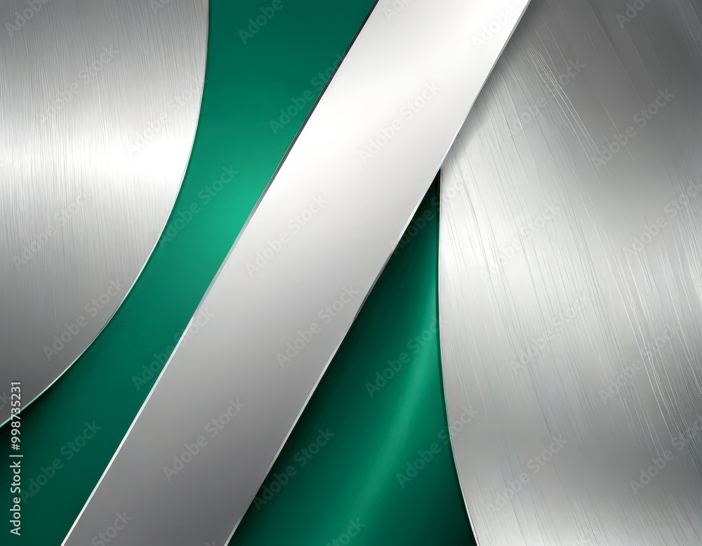 Poster a metallic surface with a diagonal pattern of silver and green stripes The silver stripes are arranged in a zigzag pattern, while the green stripes are placed in a