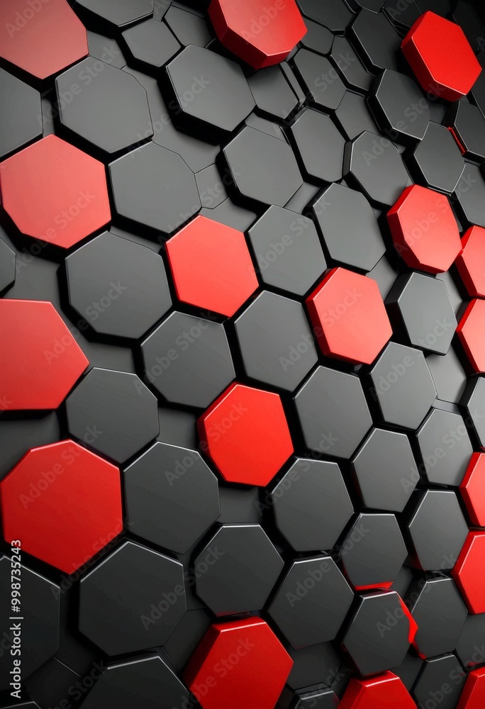 Poster a repeating pattern of black and red hexagonal shapes, creating a visually striking and geometric de