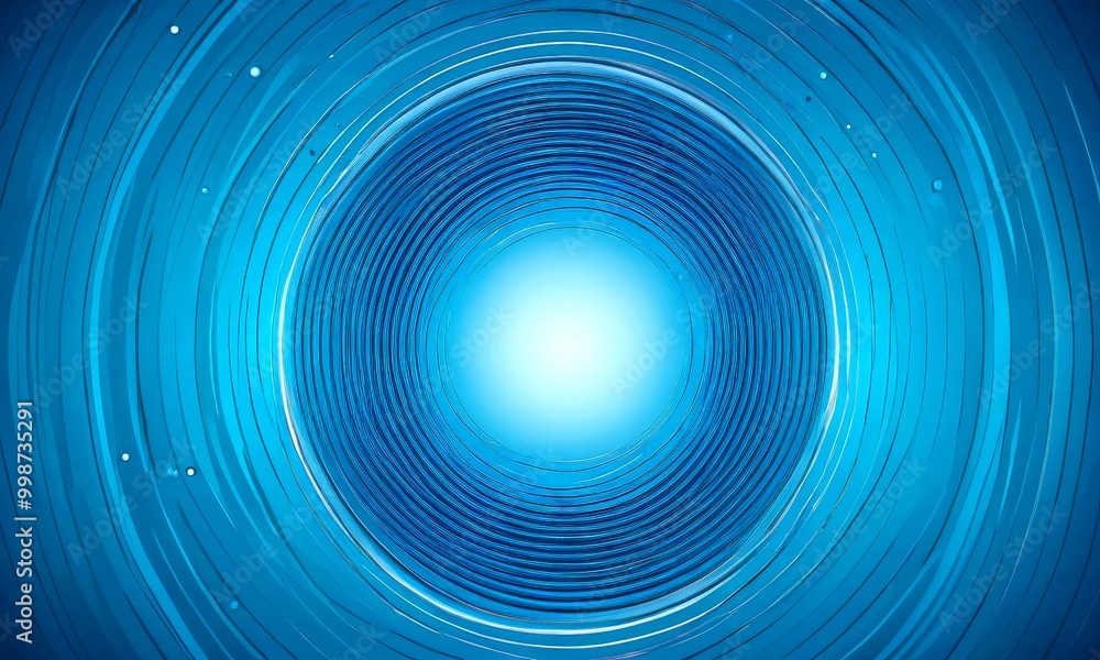 Poster a circular pattern of concentric blue lines, with a bright white center, creating a sense of depth and movement