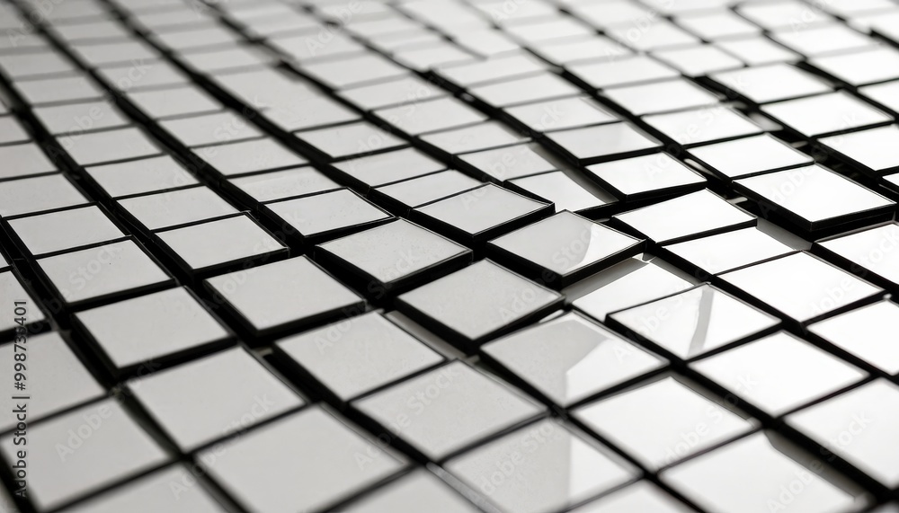 Poster A close-up view grid of square tiles, each with a unique design, arranged in a repeating pattern