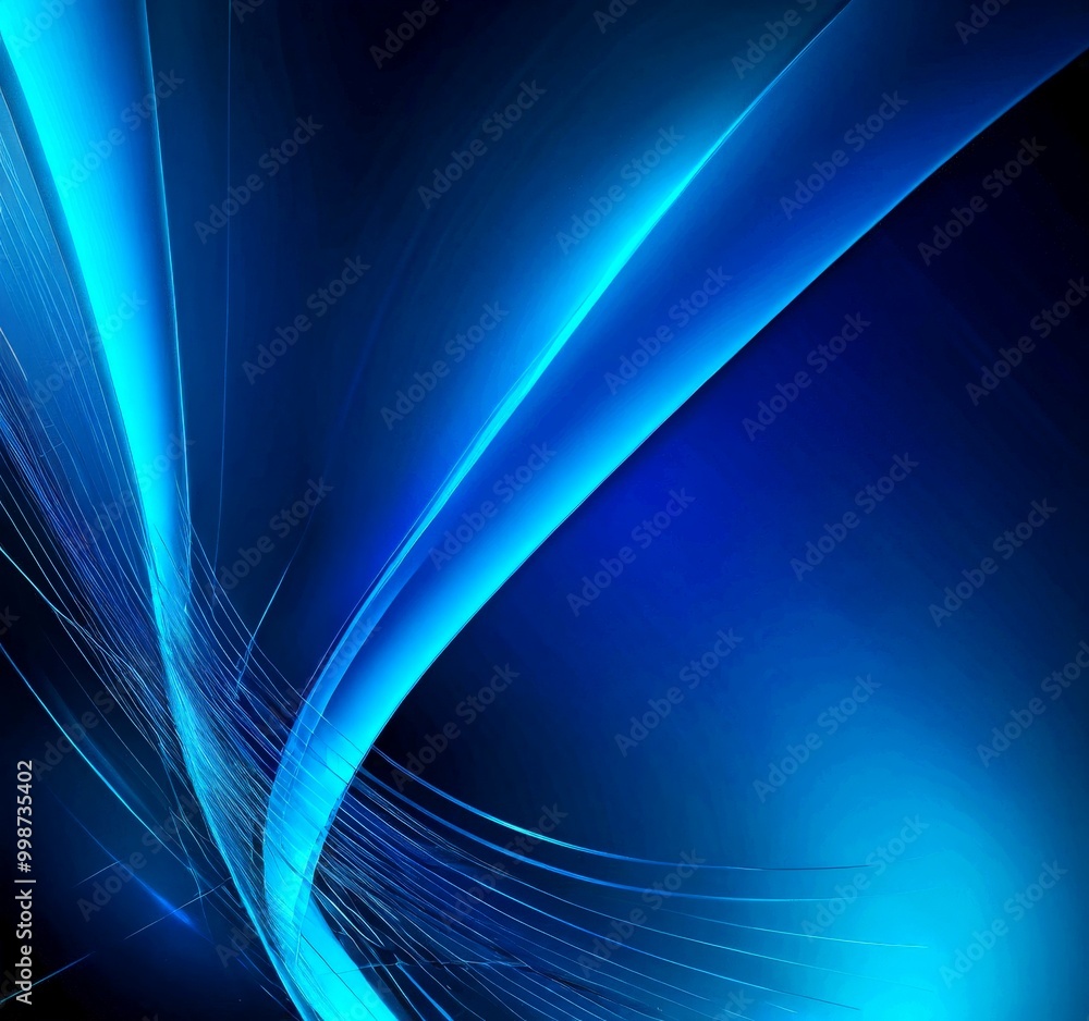 Poster a striking abstract composition of blue and black lines and curves, creating a sense of movement and dynamism