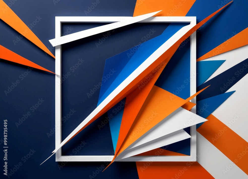 Aufkleber a geometric composition with a white frame, set against a dark blue background the frame is composed
