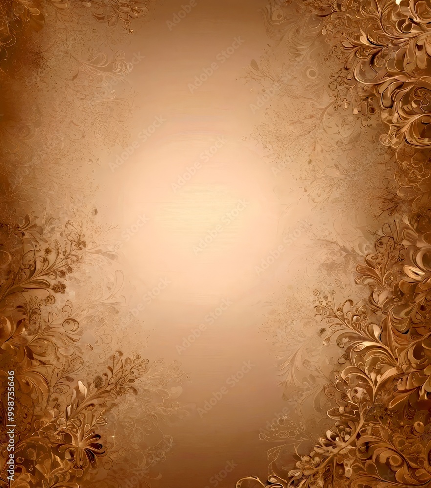 Poster a textured, brownish-gray background with a floral pattern on the right side, creating a decorative and elegant design