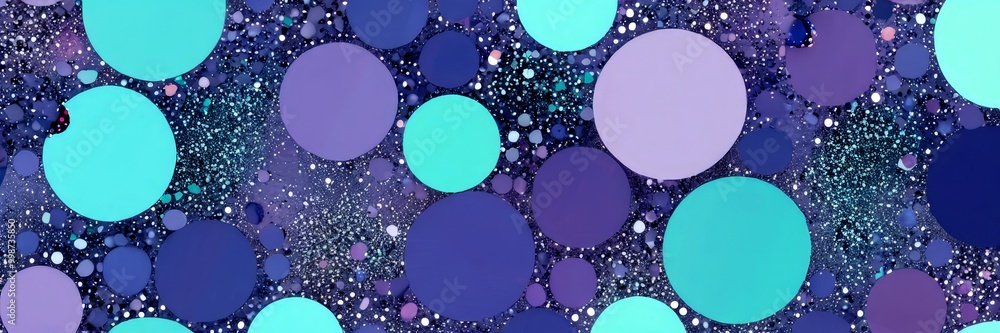 Poster a pattern of overlapping circles in various shades of blue, purple, and teal, creating a visually st