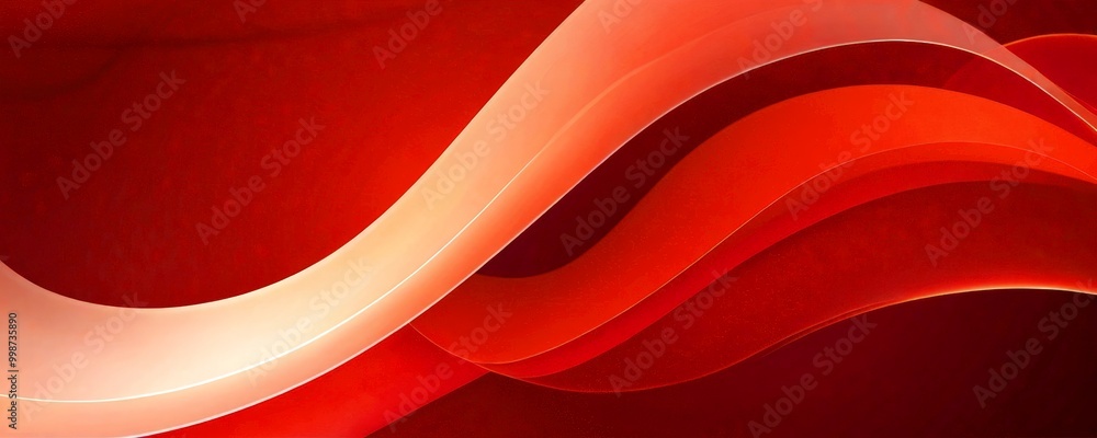 Poster a vibrant abstract composition of overlapping curved lines in shades of red and orange, creating a dynamic and visually striking pattern