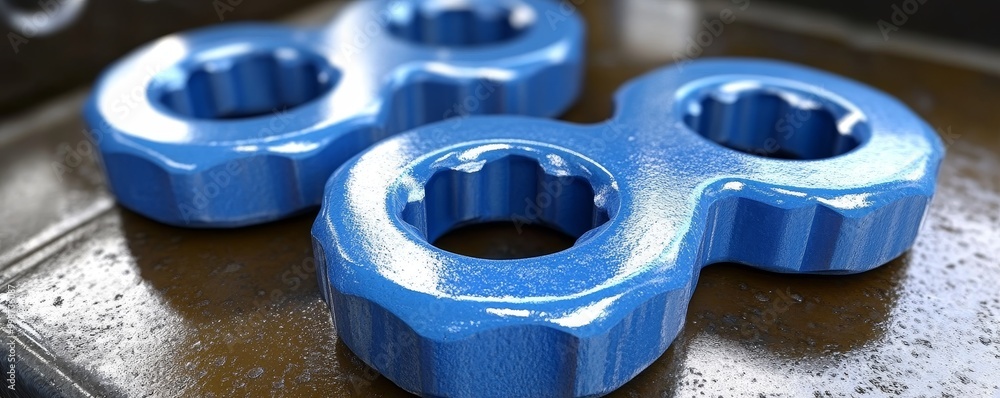 Aufkleber close-up of shiny blue 8-shaped object on a surface, showcasing its smooth texture and modern design