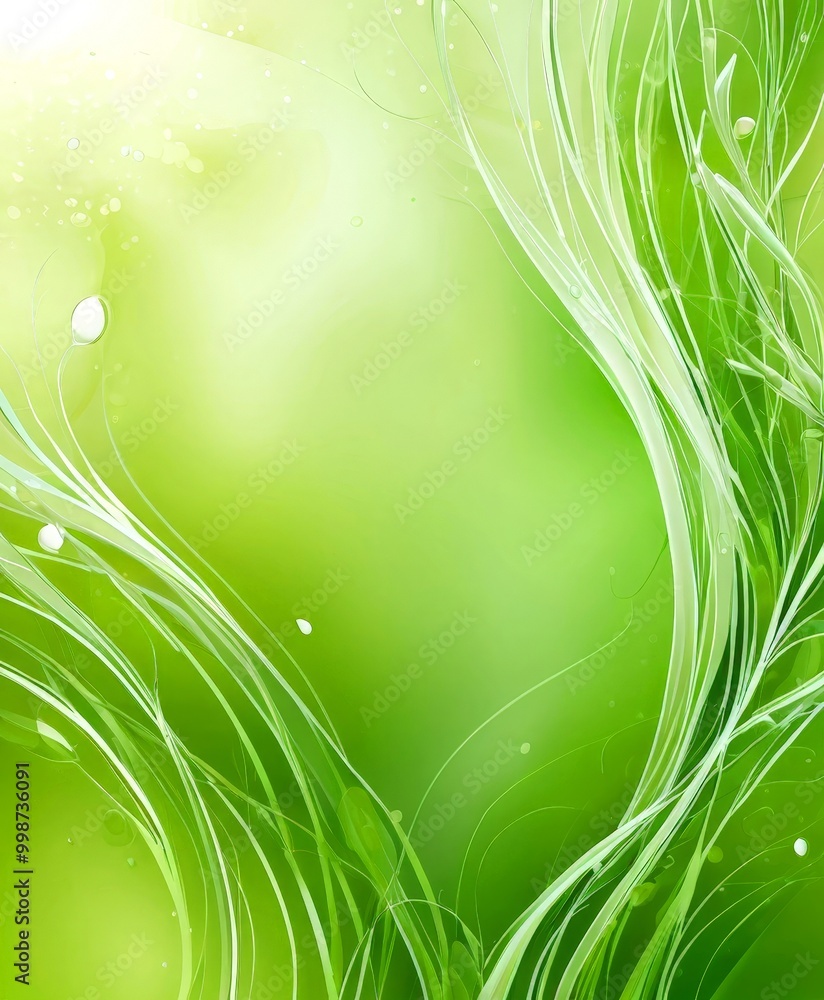 Poster a vibrant, abstract background with a lush, green color palette The central focus is a wave-like pattern composed of thin, curving lines that create a sense of movement
