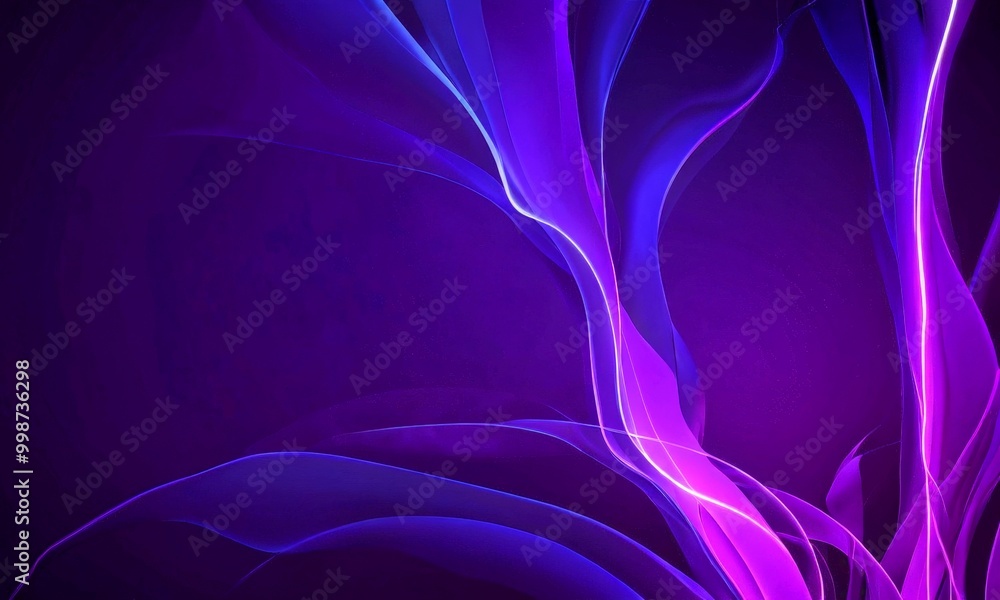 Poster a dark purple background with abstract, flowing lines and shapes in shades of purple and blue, creat
