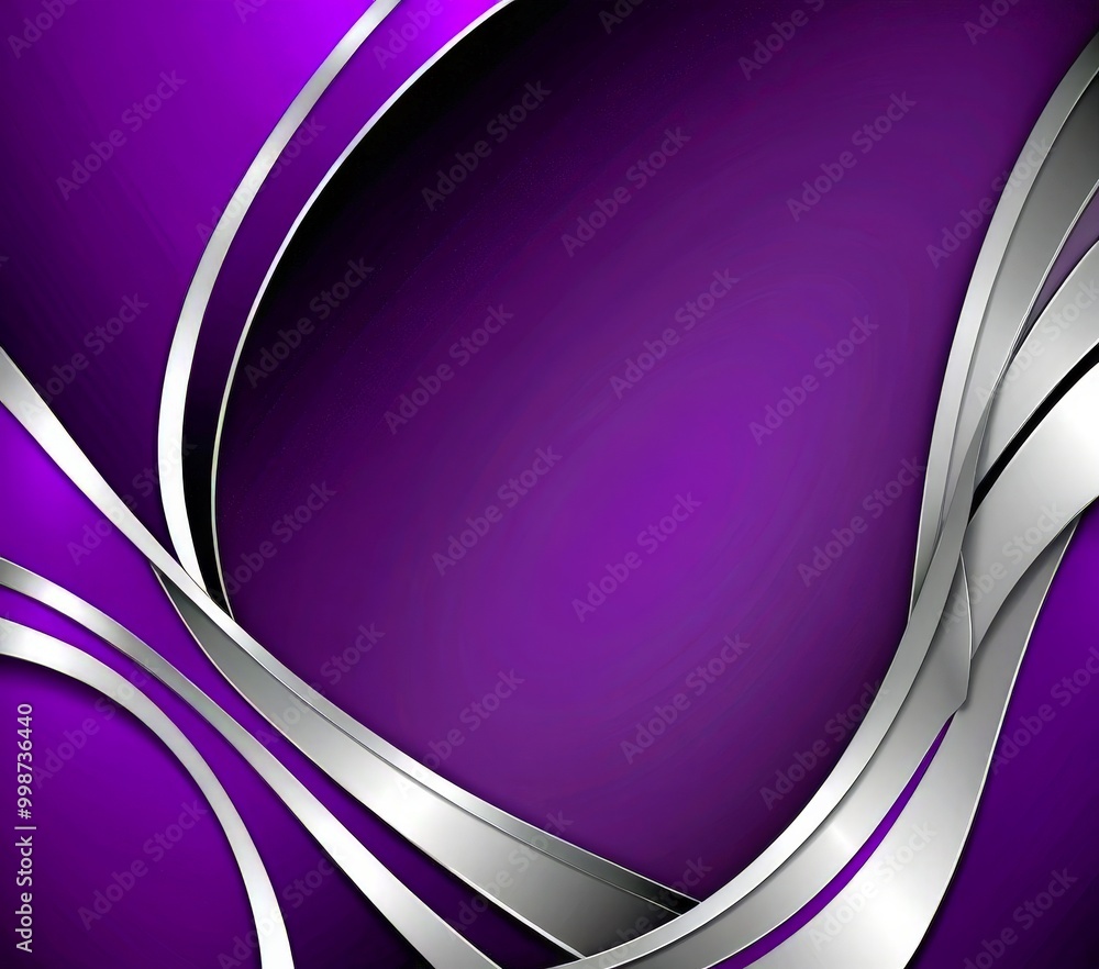 Poster a purple background with silver lines and curves, creating a dynamic and abstract design