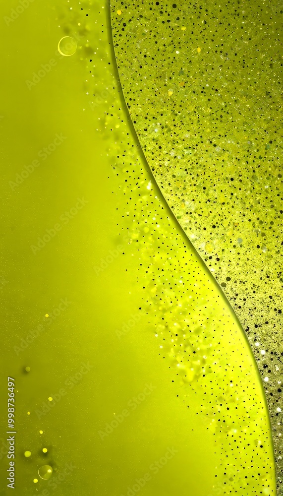 Poster a vibrant abstract composition with a green background adorned with a pattern of small black dots and white speckles, creating a sense of depth and texture