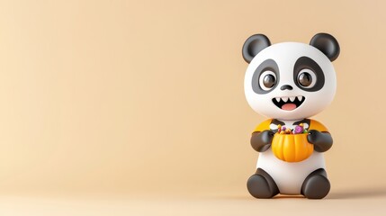 Cute Panda Holding Pumpkin with Candy for Halloween