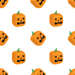 CUTE SQUARE PUMPKIN HALLOWEEN SEAMLESS PATTERN DESIGN