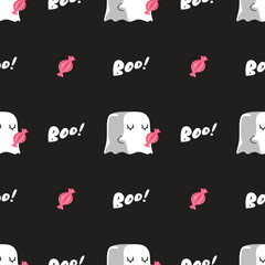 KAWAII GHOST WITH A CANDY SEAMLESS PATTERN DESIGN