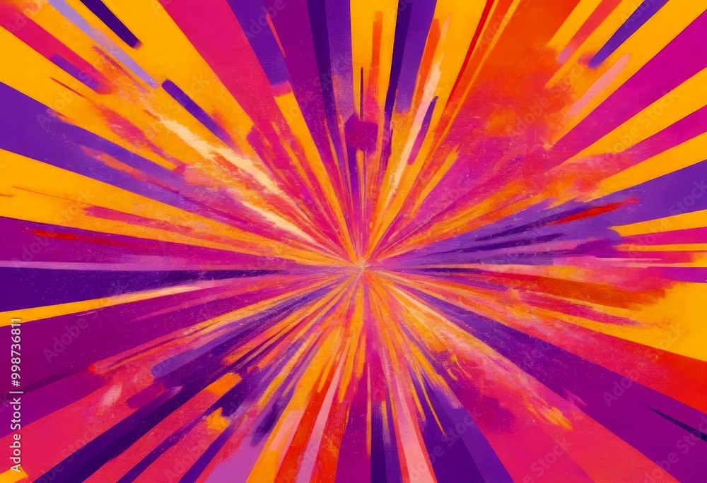 Aufkleber a vibrant abstract design with radiating lines in shades of purple, orange, and yellow, creating a d