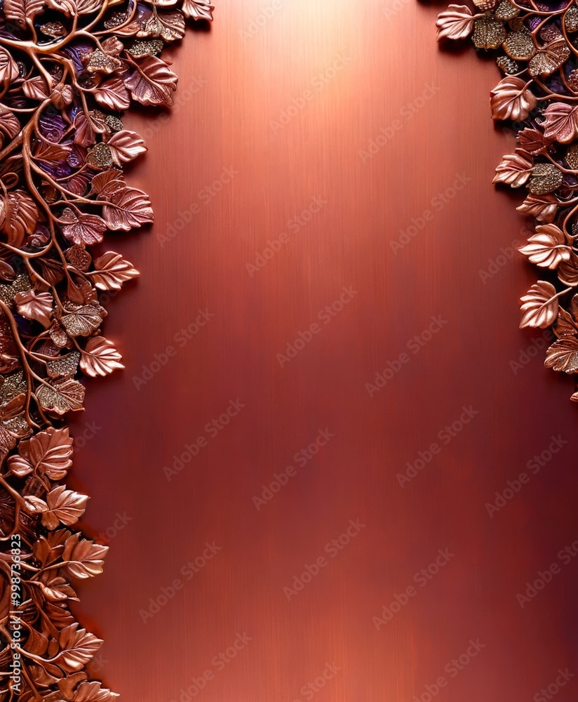 Poster a decorative border composed of metallic leaves and branches, set against a warm, reddish-brown back