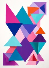 an abstract composition featuring a variety of triangles in different colors and sizes, arranged in a visually striking manner