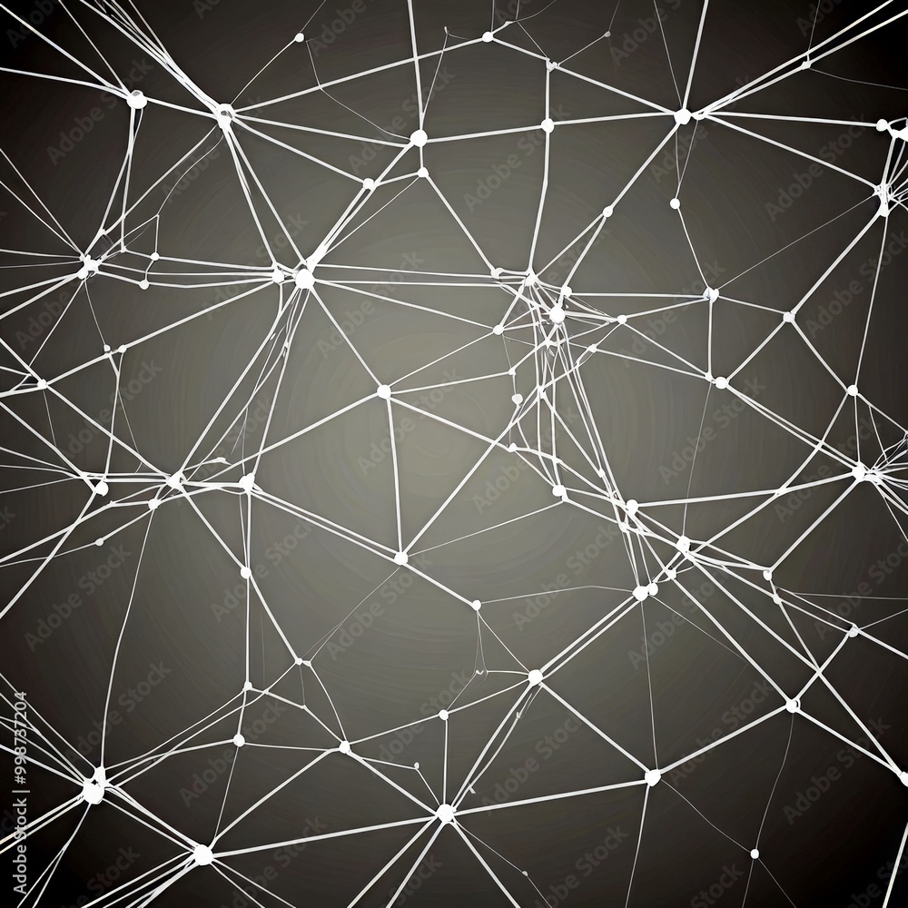 Poster a complex network of interconnected lines and dots, creating a visually striking abstract pattern The lines and dots are arranged in a grid-like