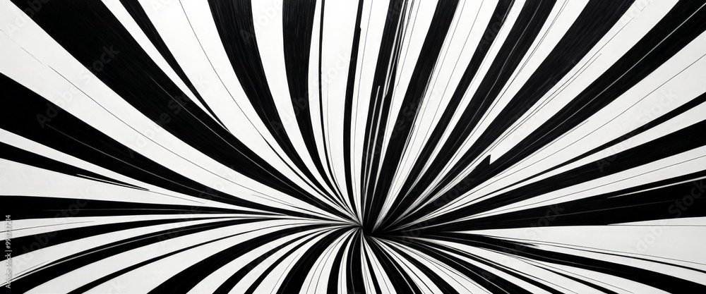 Poster Radiating lines converge at a central point, creating a striking black and white radial pattern