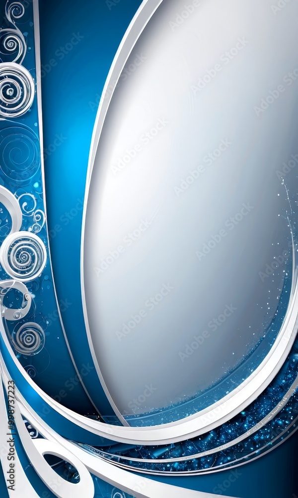 Aufkleber a blue and white abstract design with a central white oval and a series of white swirls and lines su