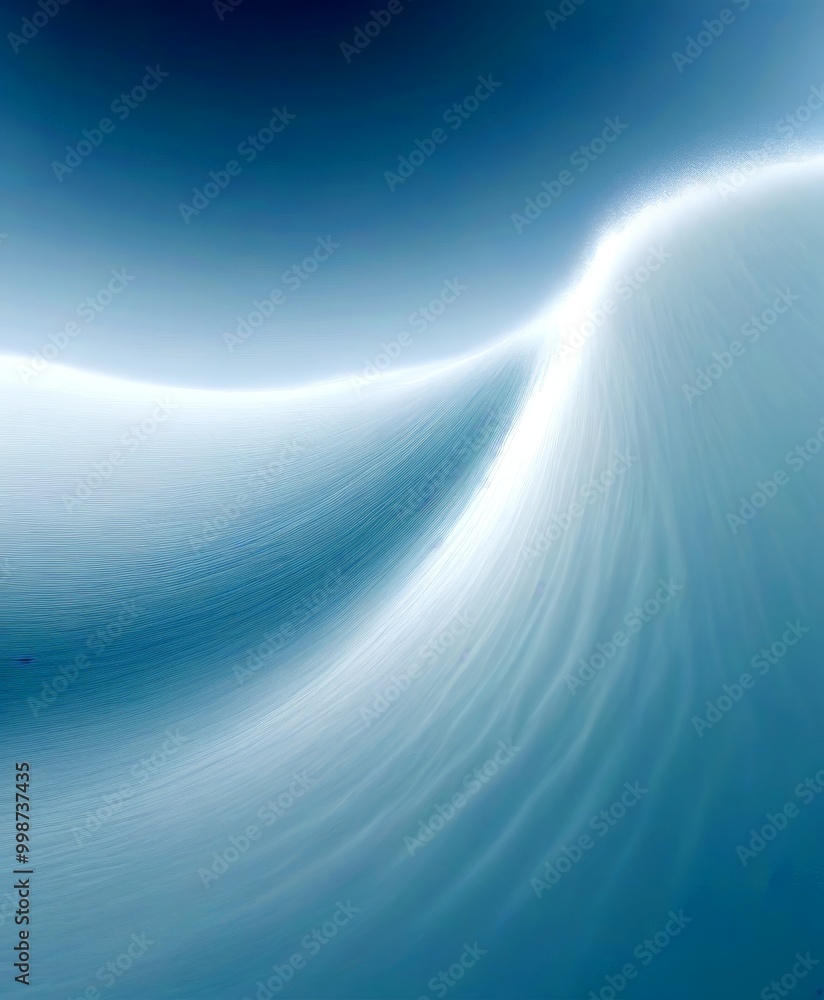 Poster a gradient of blue and white hues, with a wave-like pattern in the center