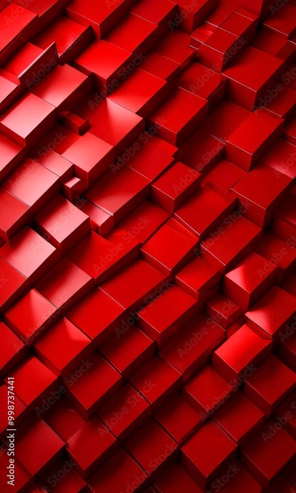 Poster a red geometric pattern composed of numerous red cubes arranged in a diagonal pattern, creating a visually striking and abstract design