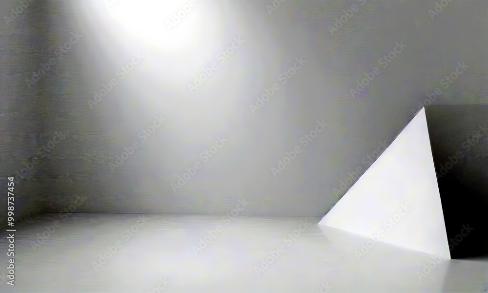 Poster A minimalist white room with a triangular object on the right side