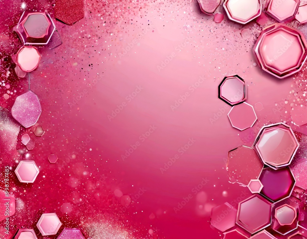 Leinwandbilder a vibrant pink background with a variety of hexagonal shapes in shades of pink and purple, scattered