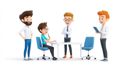 Obraz premium Team Meeting with Animated Business Characters