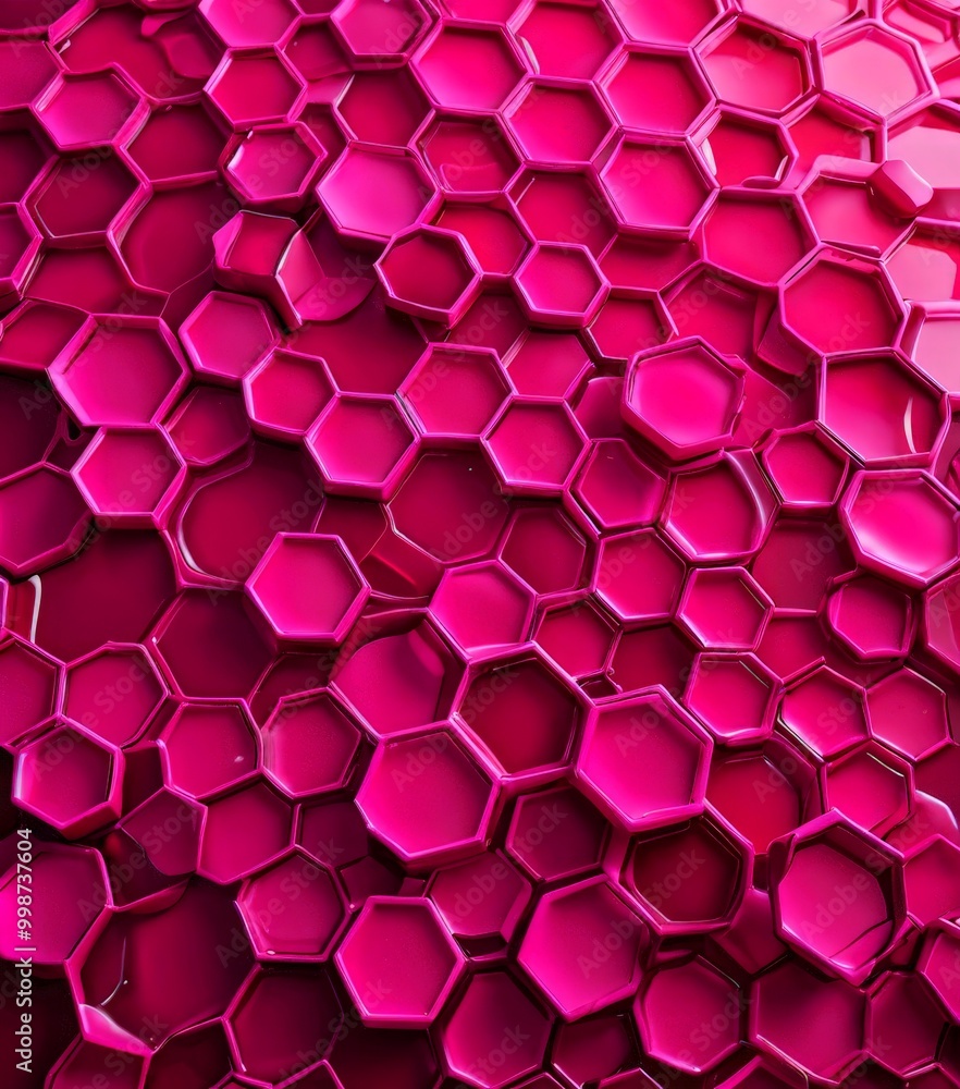 Poster a repeating pattern of pink hexagonal shapes, creating a visually striking and geometric design.