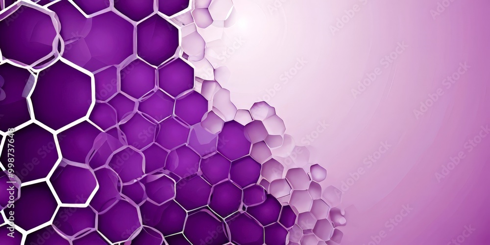 Poster a repeating pattern of hexagonal shapes in shades of purple and white, creating a visually striking and abstract design