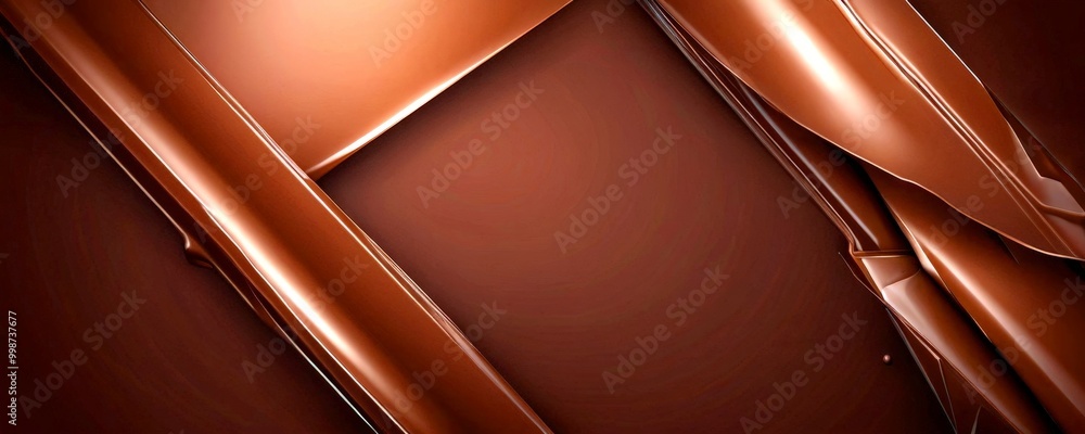 Poster a close-up view chocolate-colored surface with a glossy, shiny texture The background is a dark brown color, providing a contrast to the chocolate-colored surface The