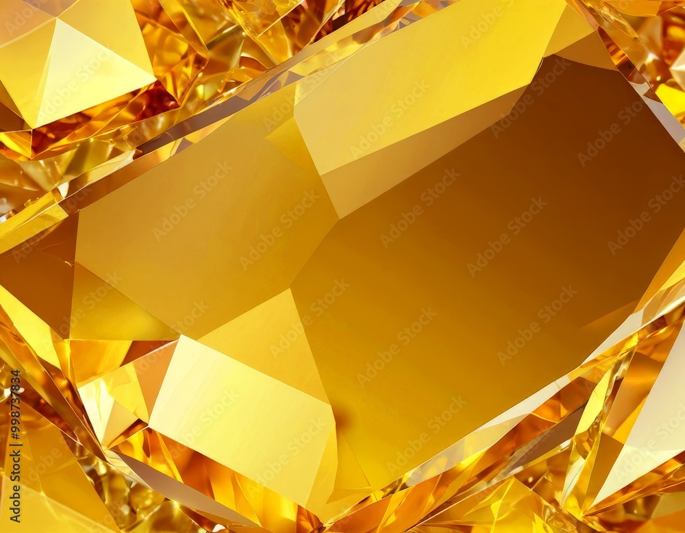Poster a close-up view collection of faceted, irregularly shaped gold-colored crystals, creating a visually