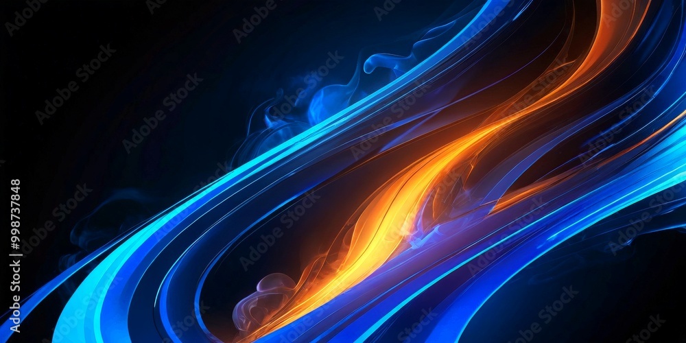Leinwandbilder a dynamic abstract composition of swirling, curving lines in shades of blue and orange, creating a s