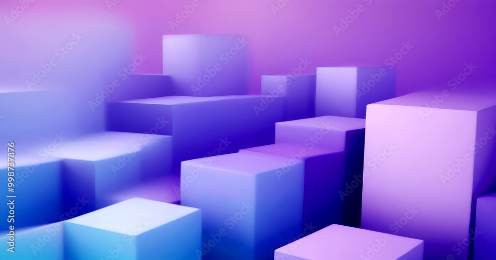 Poster a collection of abstract, geometric cubes in various shades of blue and purple, arranged in a visual