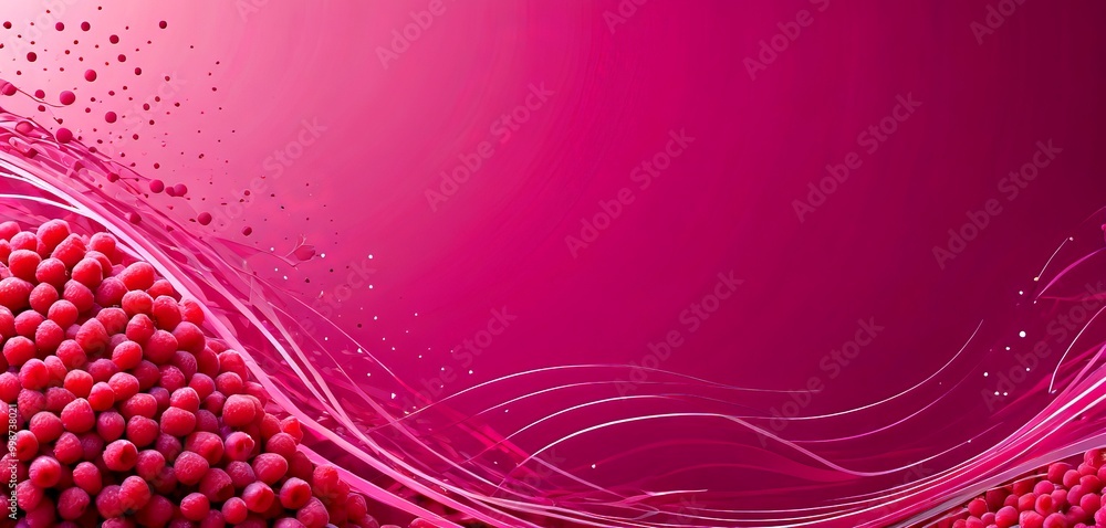 Poster a vibrant abstract background with a gradient of pink and purple hues The central focus is a cluster of red berries, which appear to be frozen, creating a sense of depth