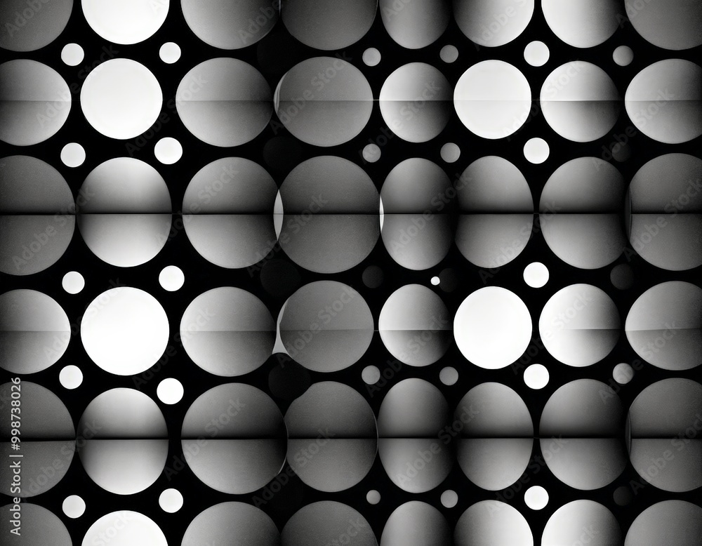 Poster a repeating pattern of circles, with some circles being larger and others smaller, creating a visually striking and geometric design