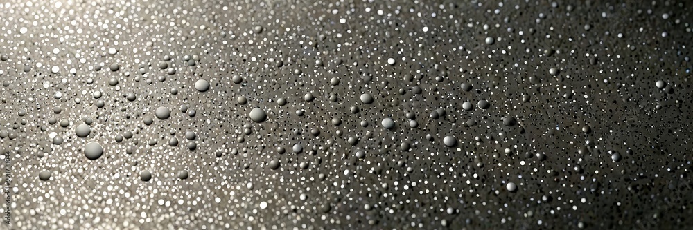 Poster A close-up view textured surface with numerous small, round water droplets scattered across it, creating a visually striking pattern