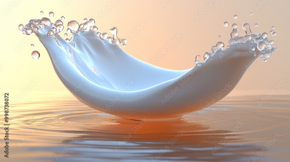 Poster elegant splash in calm water, showcasing dynamic movement and soft colors in a serene atmosphere.
