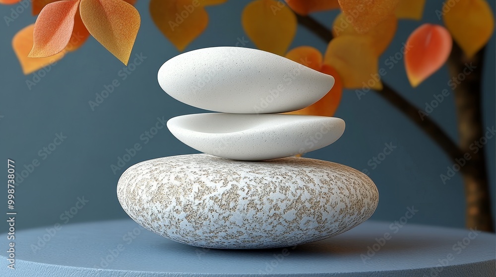Poster elegant stone arrangement in a tranquil setting, showcasing harmony and balance with smooth shapes a