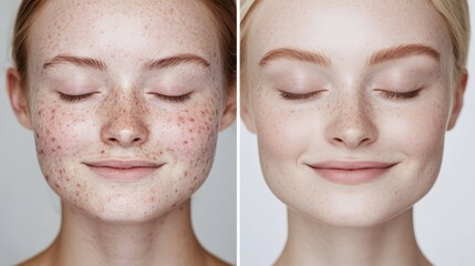 Skincare transformation: split screen before and after beauty journey