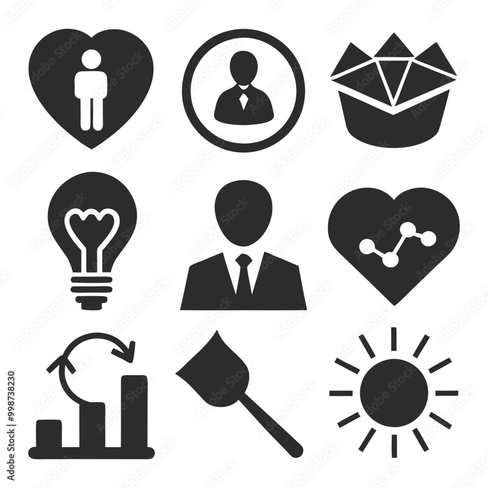 Poster abstract geometric shape icon set in silhouette vector style for modern web and print designs. minim