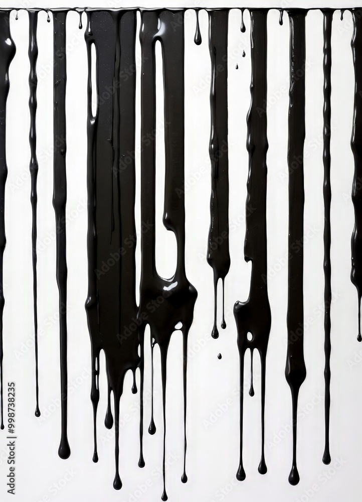 Fototapete a close-up view black liquid, possibly ink or paint, dripping down a white background the liquid app