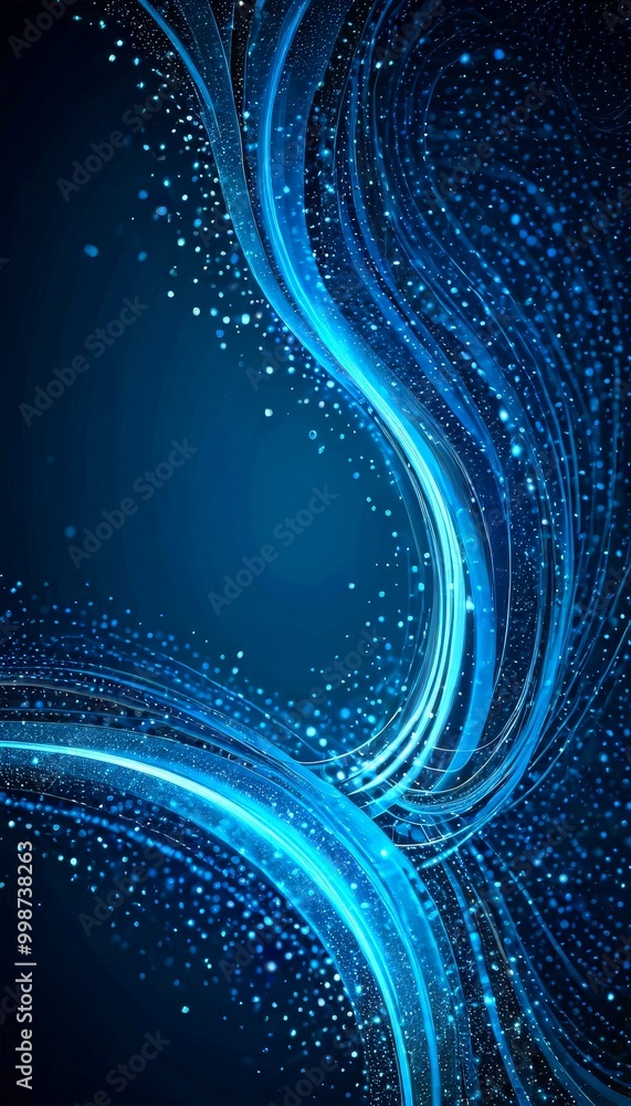 Aufkleber a dark blue background with a dynamic, swirling pattern of blue and white lines and dots, creating a sense of movement and energy