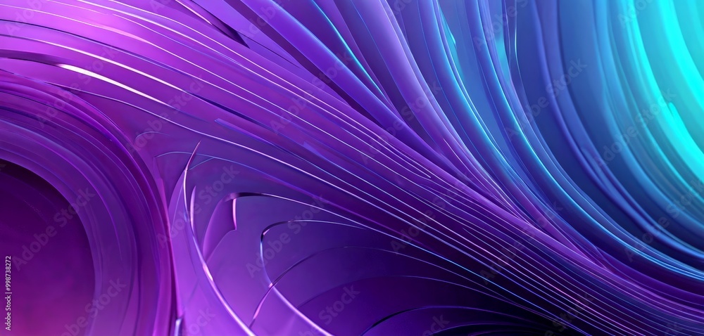 Poster a vibrant abstract pattern composed of curved lines and swirls in shades of purple and blue, creating a dynamic and visually striking composition